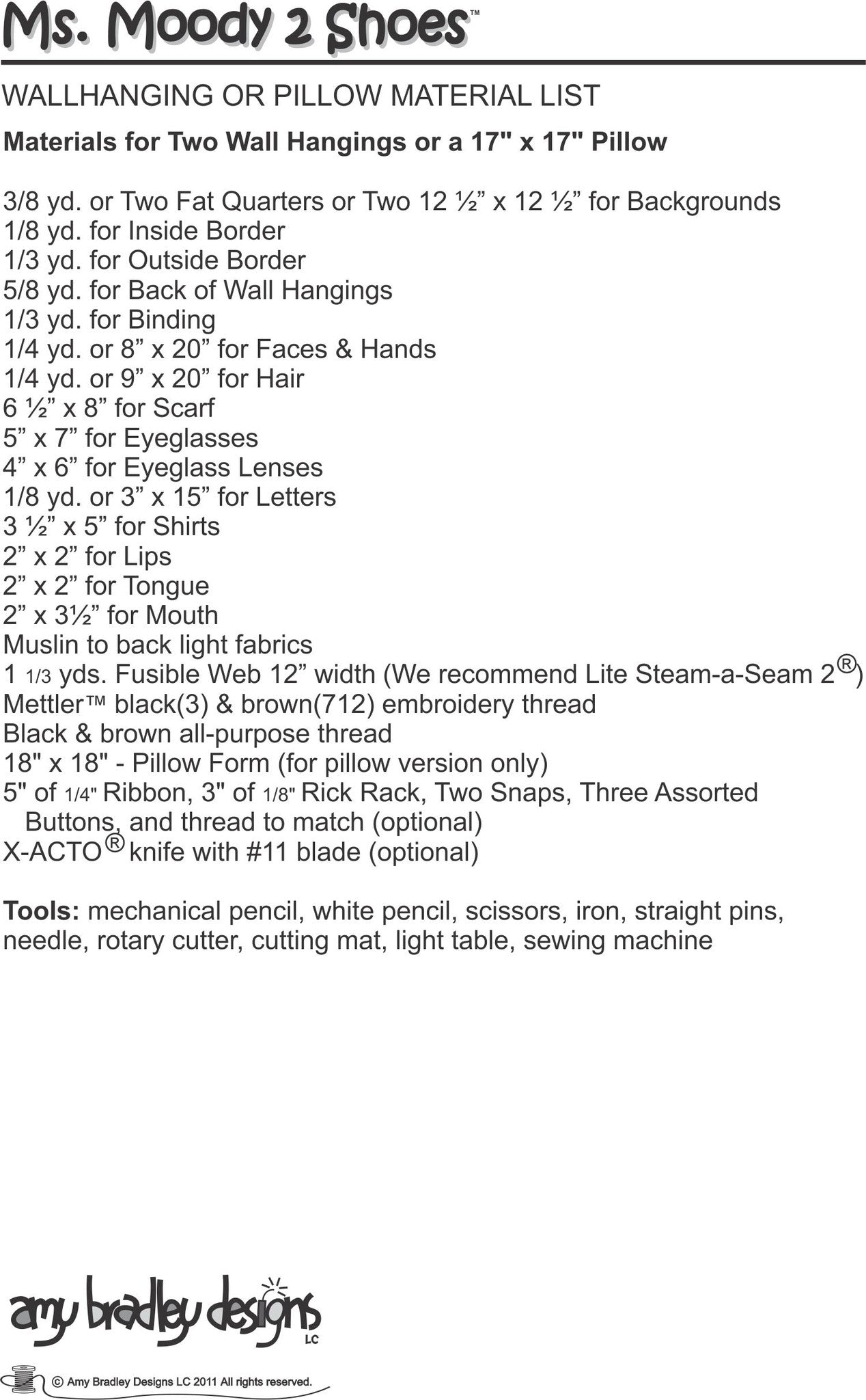 Ms. Moody 2 Shoes Wall Hanging Pattern