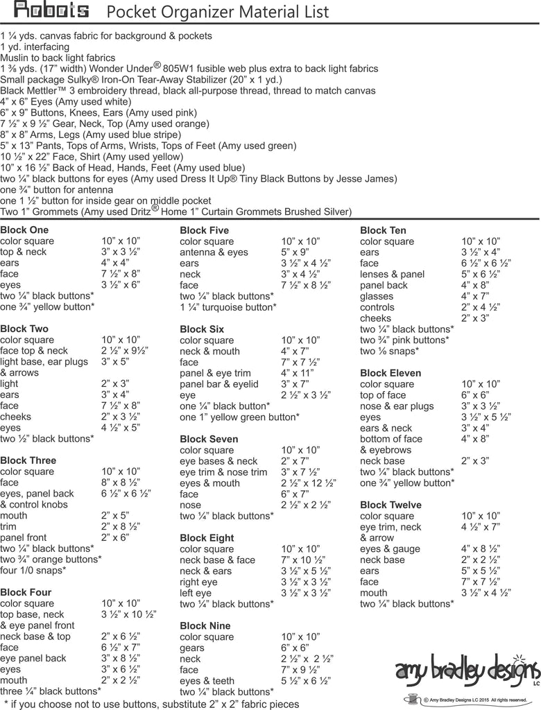 Robots Quilt & Pocket Organizer Download Patterns